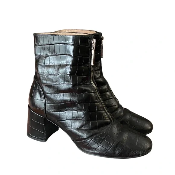 WHISTLES Rowan patent leather Croc booties zip up block heel - Picture 5 of 8